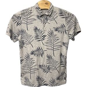Travis Mathew‎ Shirt Men Large Grey Blue Leaves Fern All Over Print Polo Golf